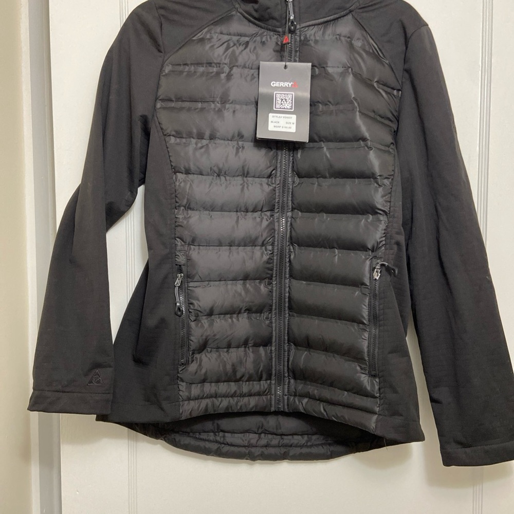 GERRY Women's Large Quilted Black Puffer Jacket Full Zip Hybrid Layer